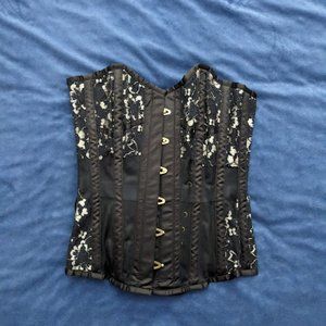 BLACK MESH OVERBUST LINGERIE CORSET- Corset Story- 24". New W/O Tags. Steel Bone